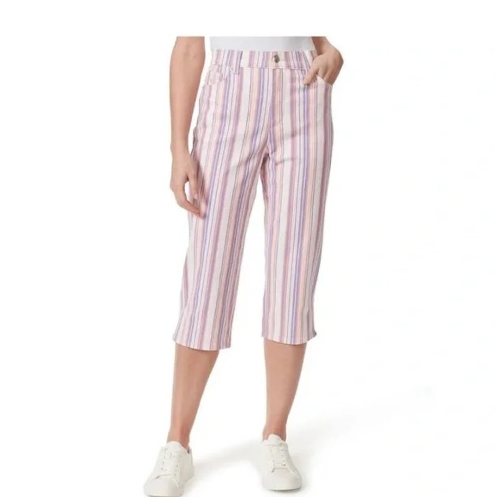 Gloria Vanderbilt Amanda Purple & Pink Striped Capri Jeans Plus Size 22W NWT - Picture 1 of 7